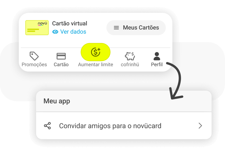 Tela do aplicativo novücard mostrando como indicar amigos