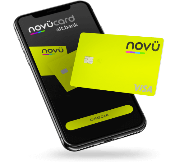 Cartão de crédito ao lado de celular mostrando aplicativo do novücard