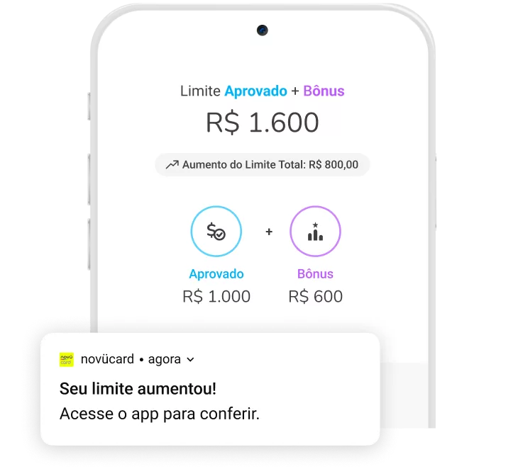 Tela do aplicativo novücard apresentando os limites bônus e aprovado